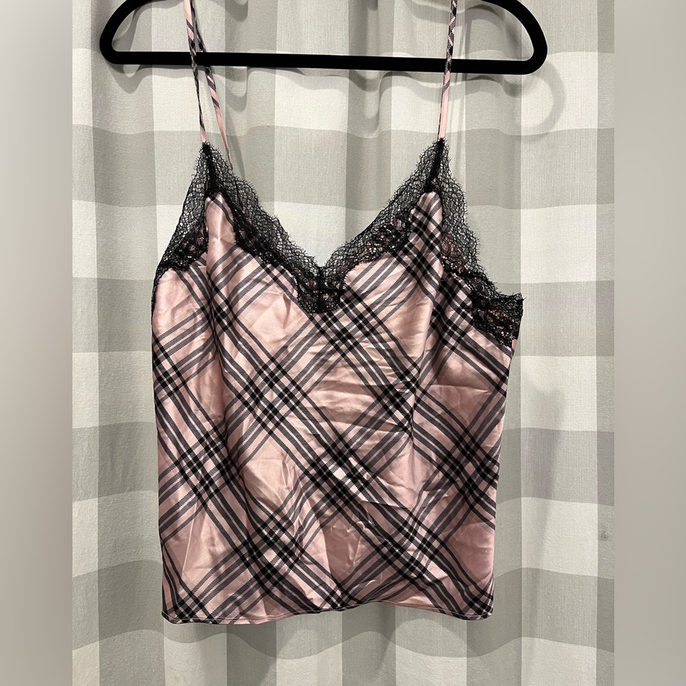Victoria's Secret Pink Plaid Camisole with Black Lace